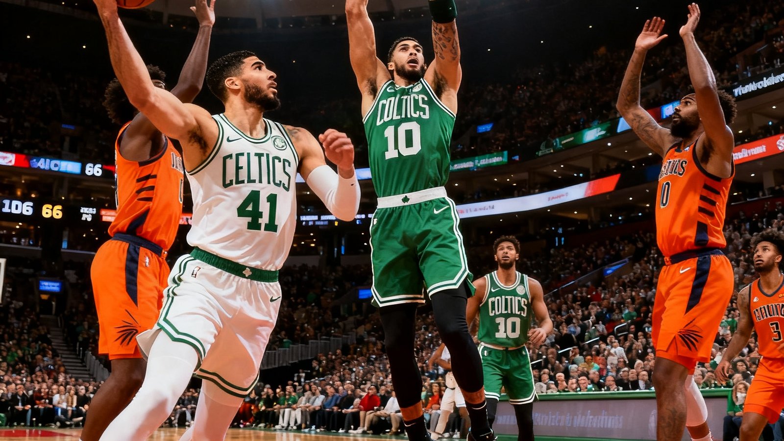 塔图姆在NBA东决G6中单场41分集锦剪辑，包含突破扣篮和后撤步三分命中的连续得分片段